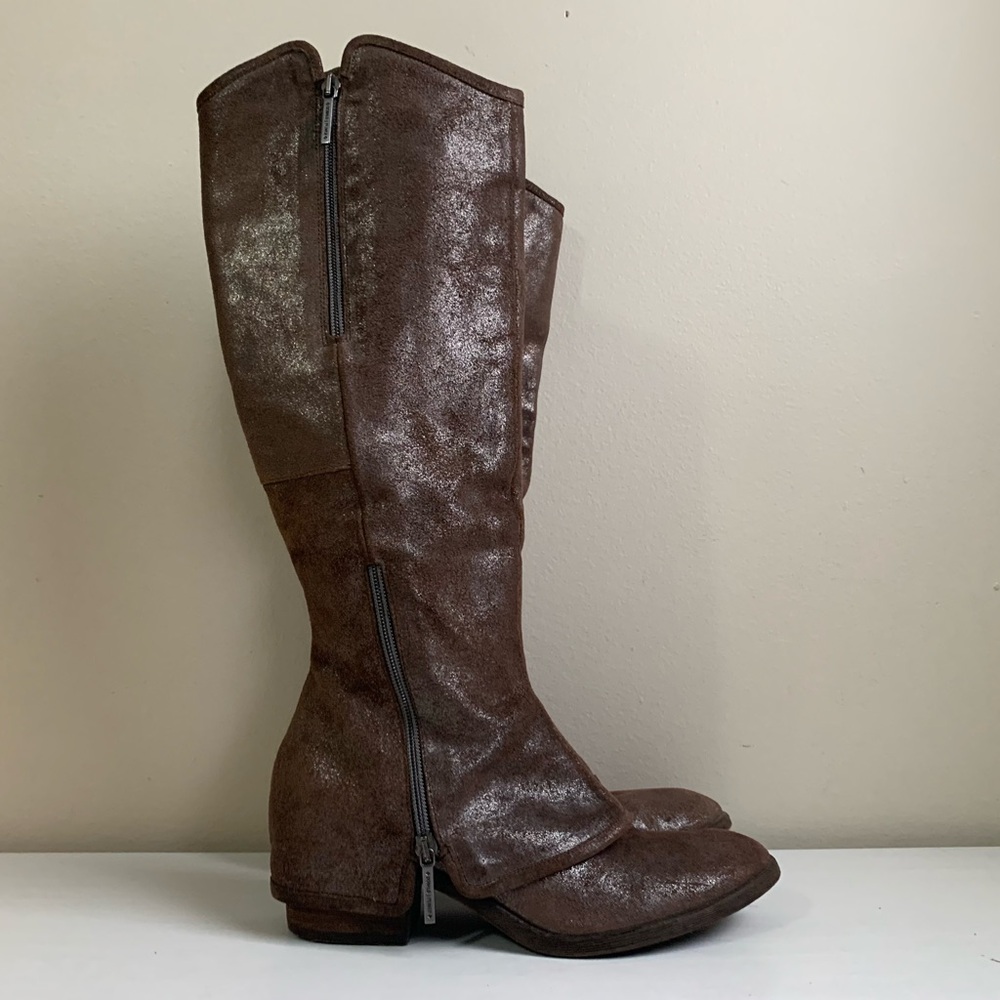 Donald J Pliner Devi Western Style Suede Distressed Metallic Finish Boots Sz 7